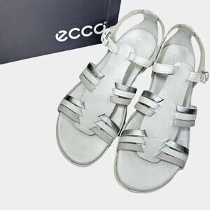 New Ecco Flash Suede Leather Strap Sandals Shadow White Women 10-10.5/41 NWB
